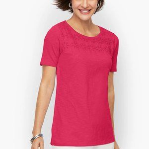 Talbots Eyelet Yoke Crewneck Tee